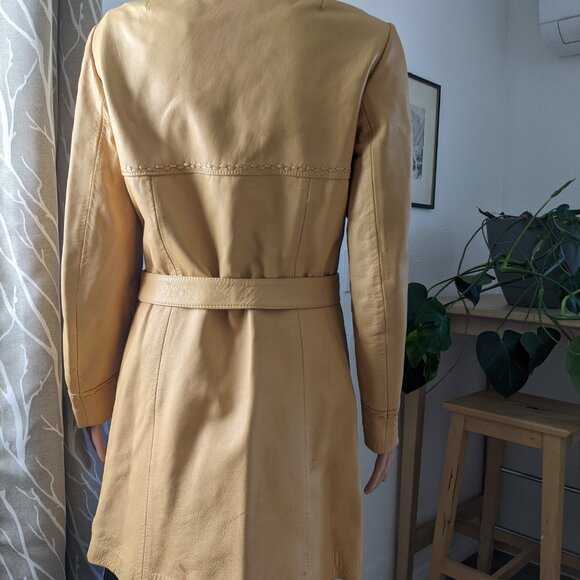 Leda Spain by Gropper Vintage 70s Soft Leather Belted Trench Coat / Jacket - S/M - Picture 7 of 12